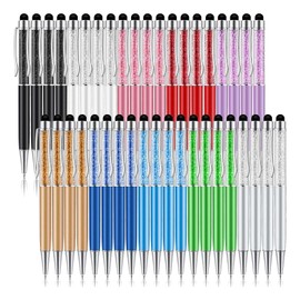 Pvcqjkd 40Pcs Crystal Ballpoint Pen Bulk Shiny 2 in 1 Slim Crystal Diamond Screen Stylus Black Gel Ink Ballpoint Glitter Pen