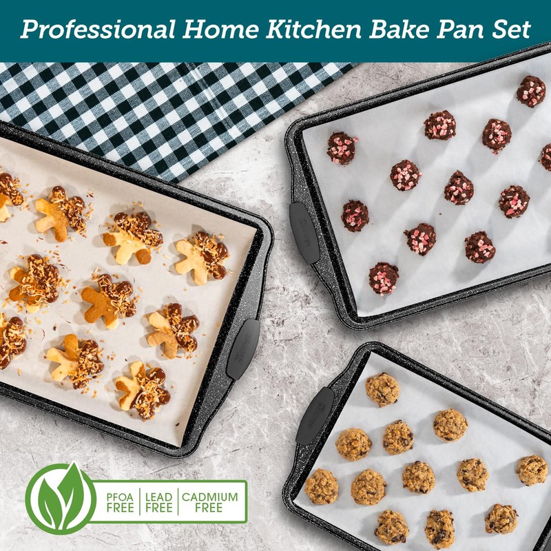 BAKKEN Cookie Sheets for Baking Nonstick Set - 3-Piece Stackable