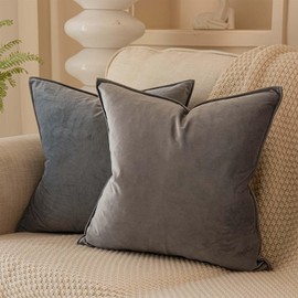 JUSPURBET Grey Christmas Decorative Velvet Throw Pillow Covers 22x22 inch Set of 2,Broadside Soft Cushion Case with Invisible Zipper for Sofa Couch Bed