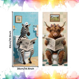 ANATTASOUL 2 Sheets Wheelie Bin Stickers Highland Cattle and Zebra Waterproof Dustbin Decor, 14.9"x 32.2" Adhesive Large Decal for Bins, Fridge, Wall Outdoor, Indoor Decoration