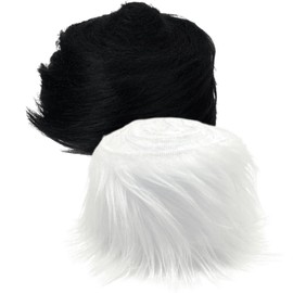 DBALL Pack of 2 Faux Fur for Crafts, 2 x 60 Inches per Pre-Cut Strips, Faux Fur, Sold by the Metre, Fluffy Long Hair Plush for DIY, Christmas Decoration, Clothing Accessories (White Black)