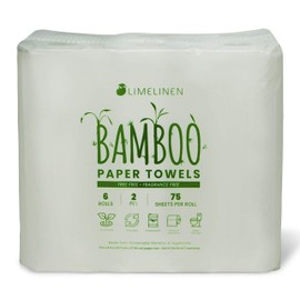 LIMELINEN Tree-free Bamboo Paper Towels, CASE of 48 ROLLS, Disposable Hand Towels for Bathroom, Soft & Absorbent 2 Ply Sheets, Hypoallergenic Rolls, 75 Sheets Per Roll