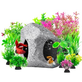 CousDUoBe 13Pcs Aquarium Hideaway Rock Cave Fish Tank Decorations quarium,Betta Toys Hideout Stones House,Safe and Non-Toxic Ceramic Fish Tank Ornaments