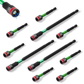 Geinxurn Impact Nut Driver Set, 10 Pieces 2.56”6”Long 5/16”6 Point Alloy Steel Magnetic SAE Nut Setter Set Use For Require Installing 1/4 Hex Shank Impact Driver with Case Box