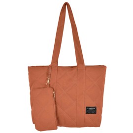 SAVOSWEET Tote Bag Quilted, Shoulder Bags Women Orange, Large Handbag with Zip, Internal Pocket and a Purse, Multi Purpose Bags for Office, Work, Shopping, School, Fitness, Travel