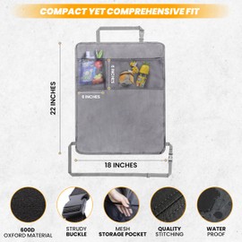 EcoNour 2-Pack Back of Seat Protector for Kids Feet | Grey Oxford Fabric Car Kick Mats with 2 Pocket Organizer | Seat Protector for Vehicles from Dirt, Mud & Scratches | Car Seat Accessories