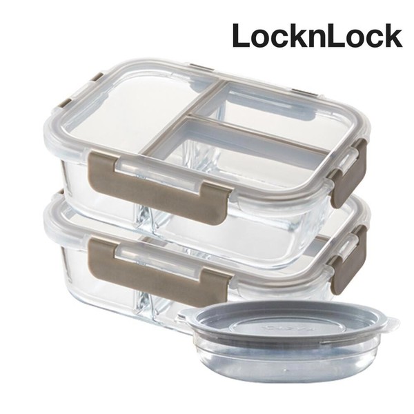 Lock&amp;Lock 3-compartment heat-resistant glass airtight container 1040ml 2 compartment side