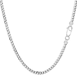 Sterling Silver Rhodium Plated Curb Chain Necklace, 3.0mm, 20"