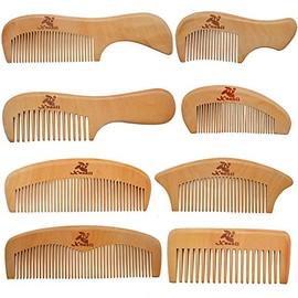 Xuanli® Juego de 8 peines de madera con antiestático y sin enganches, cepillo hecho a mano para barba, cabeza, bigote con caja de regalo (S021)