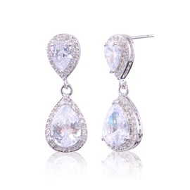 Teardrop Dangle Earrings for Wedding - Sterling Silver Cubic Zirconia Crystal cz Drop Earrings Womens Bridal Jewelry for Bride Bridesmaids Mother of Bride Gift