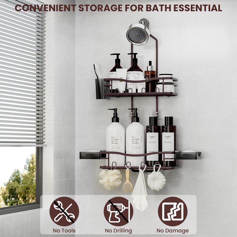 REINHARDT Shower Caddy Hanging, Rustproof Shower Caddy Anti-Swing Shower Organizer