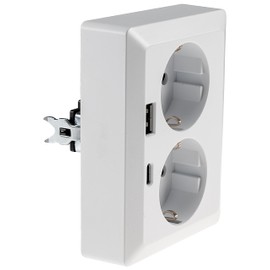 Milos Protective Contact Socket 2-Way Double Socket 1 to 2 Flush-Mounted Installation in a Flush-Mounted Socket 250 V ~ / 16 A with USB-A USB-C PD White