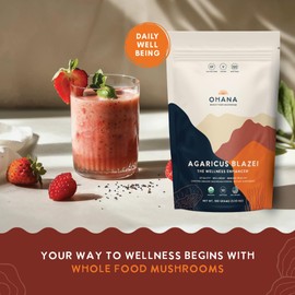 Ohana Mushrooms Ohana Agaricus Blazei, Organic Mushrooms Powder Blend, USDA-Organic Whole Food Mushroom Supplement, Non-GMO, Gluten-Free, 3.53 oz Bag, Pack of 1