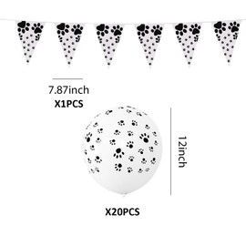 20 paw print balloons, 1 pull flag, dog theme party decorations, birthday decoration set, latex pet decoration balloons, dog paw print balloons