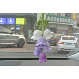 OREJURY 2 PC Handcrafted Crochet Knitted Lily of The Valley, Purple and Blue Cute Car Mirror Hanging Accessories Handmade Flower Charms for Stylish Handbag Decor - Finished Products