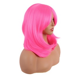 MapofBeauty 18 Inch/45 cm Layered Bangs Straight Synthetic Fiber Shoulder Length Hair Daily Use Wig (Neon Pink)
