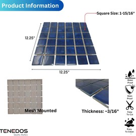 Tenedos Square Marble Blue Porcelain Mosaic Floor Wall Tile Shiny Look 2x2 Inch (Box of 5.44 Sq Ft) for Kitchen Backsplash, Bathroom Shower, Accent Wall, Pool Tile