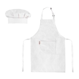 Kids Apron and Chef Hat Set-Adjustable Child Apron for Boys and Girls for Cooking Baking Off-white