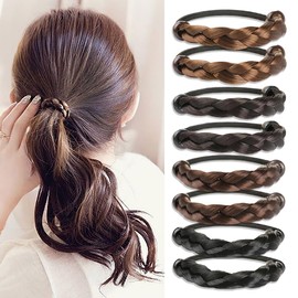 8 PCS Hair Ties Wig Braided Hair Elastic Rope Ponytail Holders Invisible Wig Hair Band Simulation Hair Headband for Women Girls Teens Hair Accessories