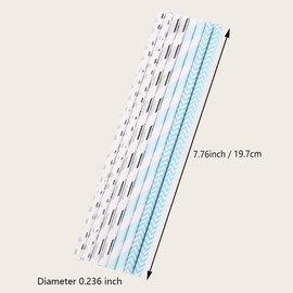 YAOSHENG Blue and Silver Paper Straws, Pack 100 for Party Supplies,Birthday,Wedding,Bridal/Baby Shower,Juice, Shakes,Smoothies