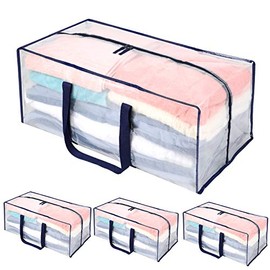 VENO Heavy Duty Extra Large Storage Bag, Moving Bag Tote, Clothes Organizer, For Blanket, Comforter, Bedroom closet, Dorm Room Essentials, Moving Supplies, Clothes Storage, Water Resistant, Recycled Materials (Clear - Set of 8)