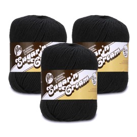 Lily Super Size Black Yarn - 3 Pack of 113g/4oz - 100% Cotton - #4 Worsted (Medium) - 190 Yards - Knitting/Crochet