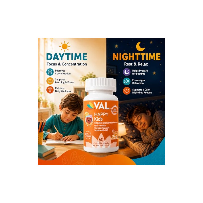 Val Magnesio para Ni?os, Magnesio de Alta Absorci?n para Calma