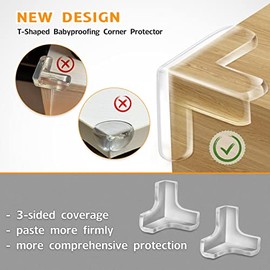 Paquete de 14 protectores de esquina transparentes, en forma de T, para bordes de mesa, cojines de seguridad para bebés, cubiertas para muebles y protección contra esquinas afiladas
