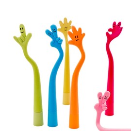 Funny Bendable Ballpoint Pen - Bending Hand Gesture, 0.7mm Black Ink, 6 Pcs/Set