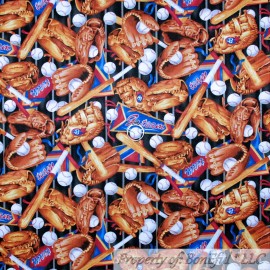 Oasis Fabrics BonEful Fabric FQ Cotton Quilt Black Blue Red White Baseball Bat Glove Boy Team
