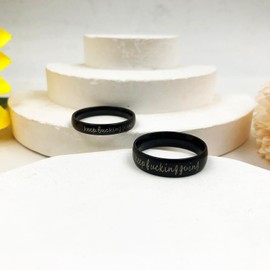 Stainless Steel Inspirational Mantra Ring Keep Going Ring for Women Men Statement Graduation Cocktail Party Ring for Women (black, 10)