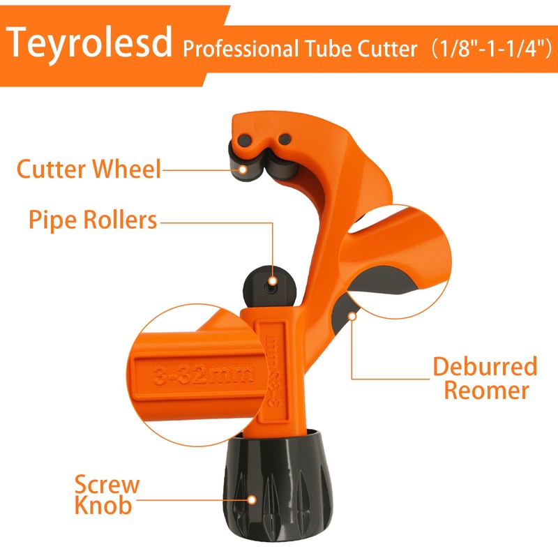 Teyrolesd Pipe Cutter Tool 1/8" to 1-1/4" (3-32mm) Heavy Duty