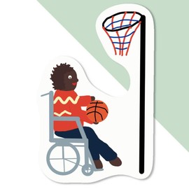4 x Small 50mm 'Playing Netball in A Wheelchair' Permanent Sticker Decals for Cars/Windows/Bins/Walls etc (DW00109592)