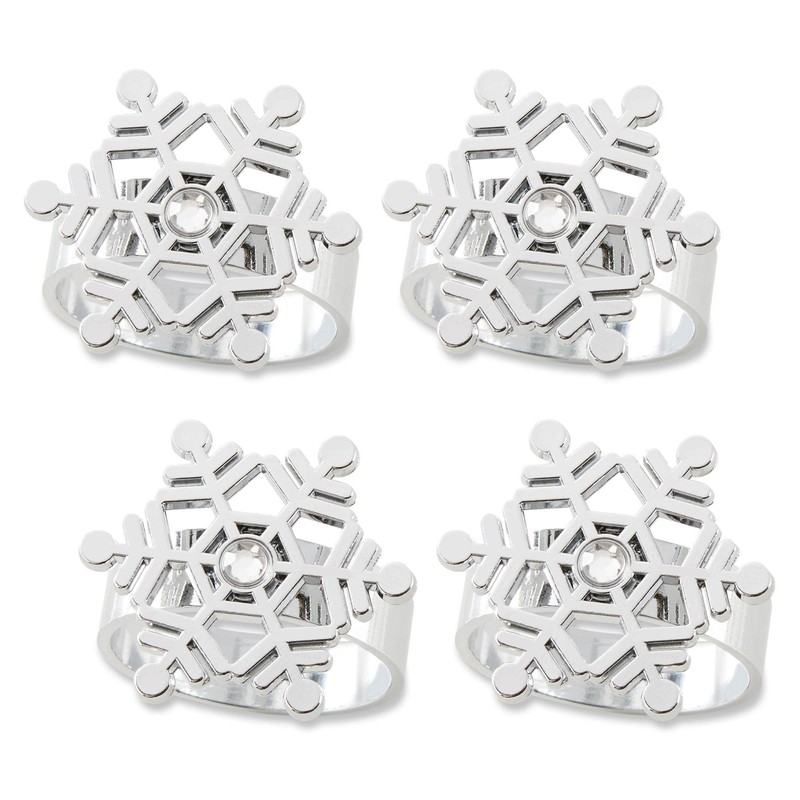 Kate Aspen Sparkling Silver Snowflake Christmas Napkin Rings (Set of