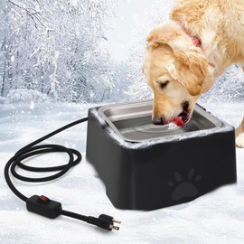 Heated Water Bowl for Dog & Cat, 3.2L Outdoor Animal Heated Waterer Bowl with Removable Stainless Bowls, for Dogs, Cats, Chickens, Rabbit, Birds, Provide Non Freezing Water (Black, Large)