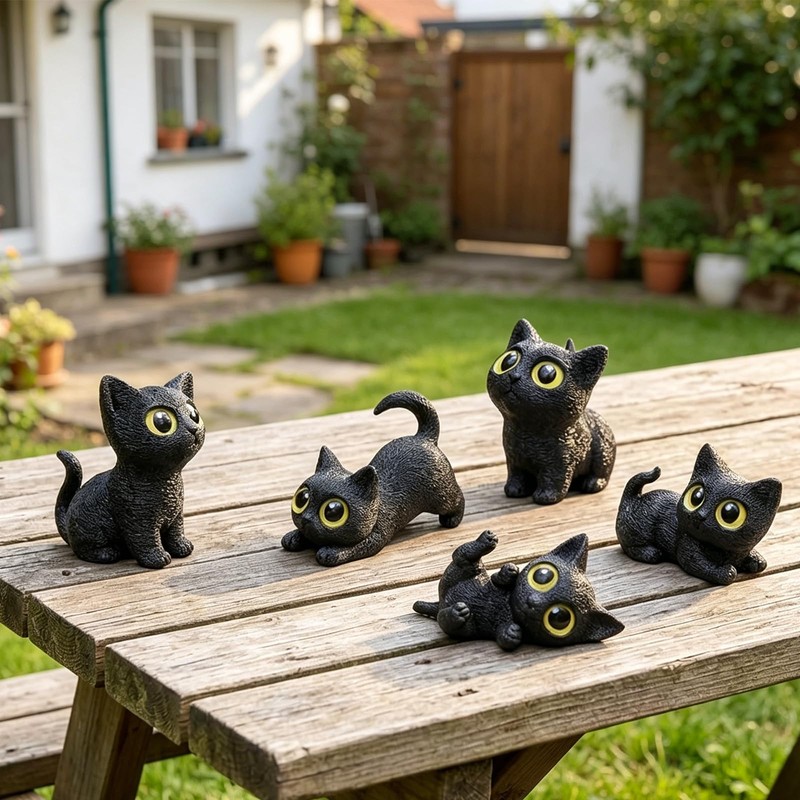 BOFYTR Black Cat Ornament, Articulated Cat Figures Set of 5