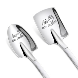 1 Pair Wedding Gifts for Her and Him Ice Cream Spoons, Stainless Steel Coffee Spoon Christmas Valentines Day Wedding Gifts for Couple Lovers