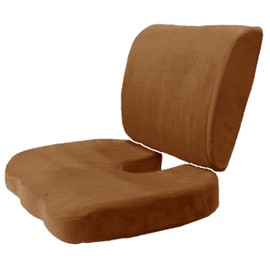 Bookishbunny 2pc High Resilience Memory Foam Seat Chair Waist Lumbar Back Support Cushion Pillow Car Office Home (Brown)