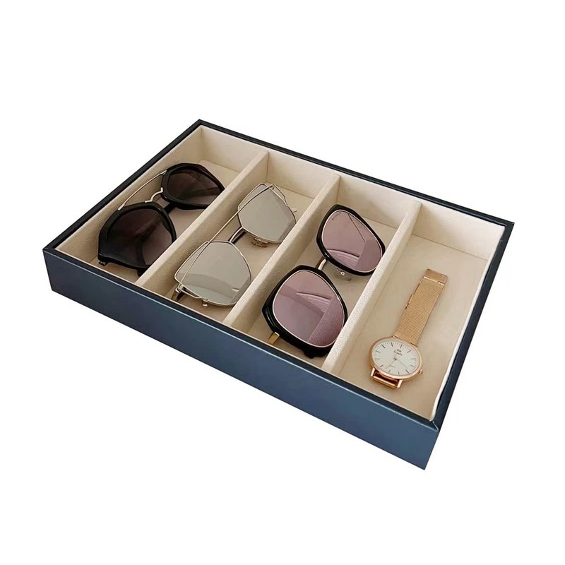 Premium Quality Sunglasses Eyewear 4-Slot Tray Organizer Display Dark Blue