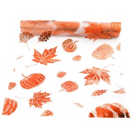 Tischläufer Herbst,28cm × 10m Tischdecke Herbst Kürbisse Ahornblätter Tischdeko Herbst Tischläufer Herbstlich Rolle Tischband Dekostoff Netz für Thanksgiving Küche Tisch Party Herbstdeko Innen