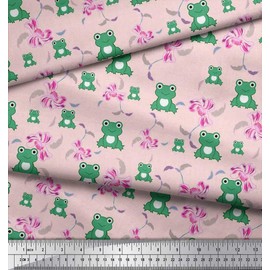 Soimoi Cotton Canvas Fabric Floral & Frog Cartoon Print Fabric by The metre 42 Inch Wide