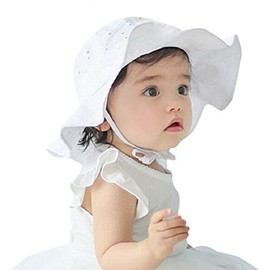 Carolilly Toddler Kids Sun Hat Summer Spring Wide Brim Bucket Hat with String Cotton Lace Sun Protection Cap Fishing Boonie Hat for Kids 1-6 Years Old (White, One Size)
