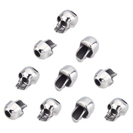 UNICRAFTABLE 10pcs 304 Stainless Steel European Beads Skull Antique Silver Charms Large Hole Loose Beads for Bracelet Necklace Jewelry Making 16x11x12.5mm, Hole 5mm