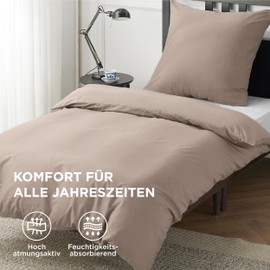 BEDSURE Bed Linen 135 x 200 cm Cotton Khaki - Bed Linen Sets 135 x 200 cm Duvet Cover 2-Piece with Pillowcase 80 x 80 cm, Oeko-Tex Bedding Taupe with Zip