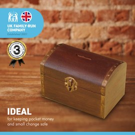 TREASURE CHEST REAL WOODEN MONEY BOX | Honesty Box | Swear Box | Treasure Chest | Wedding Table Box | Party Bag Box | Gift Box | Padlock Included | Lined Box for Protection of Treasure Inside