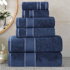Superior Egypt Produced Giza Cotton 6 Piece Towel Set, Luxury Plush Bathroom Essentials, Quick Dry, Shower, Spa, Soft, Includes 2 Bath, 2 Hand, 2 Washcloth/Face Towels, Niles Collection, Navy Blue