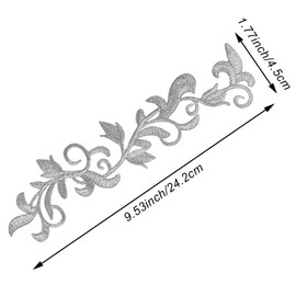 8PCS Metallic Leaves Embroidered Iron on Patch Trim Fringe Leaves Glitter Retro Boho Embroidered Appliques Iron-on Patches for Dress Pillow Sewing Accessories Embellishment (Silver)