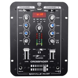 Rockville RDJ3BT 2 Channel DJ Mixer with USB, Bluetooth, Talkover, 4 Line Inputs