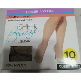 Gildan 10 Pairs Knee Highs Sheer Breeze Beige Nylon Size Queen