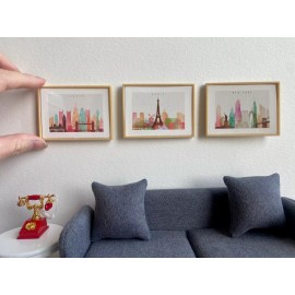 USAminiature Dollhouse Miniature 1:12 Painting modern abstract city with frame Paris Wall Art - 3 pictures only(no frame)